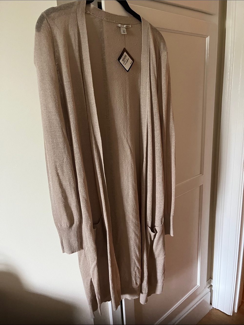 Halogen Sheer Open Front Cardigan in Light Taupe